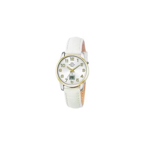 Funkuhr MASTER TIME "Basic", weiß, Armbanduhren, Damen, Funkuhr, Armbanduhr, Damenuhr, Datum, Leuchtzeiger, Lederarmband