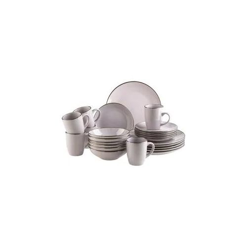 Kombiservice MÄSER "Geschirr-Set, Service Metallic Rim", lila (lavendel), 24 Stk., Steinzeug, Geschirr-Sets, Kombiservice, messingfarben schimernden Umrandung, 24 Teile, für 6 Personen