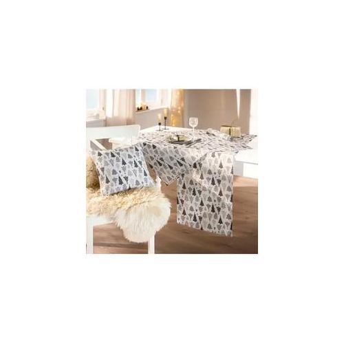 Mitteldecke Gr. 1, ecru, grau, bedruckt, B:80cm L:80cm, Tischdecken, Mitteldecke