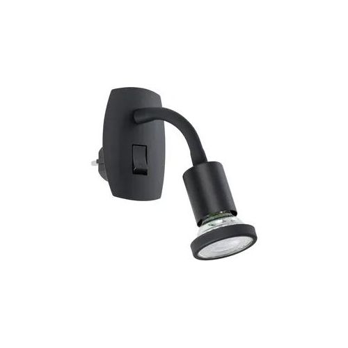 EGLO Steckdosenleuchte "PARRINI Steckerlampe - Stahl, Kunststoff - GU10 - 1X4,5W - IP20", schwarz, 1, H: 10cm, 1 Stk., Leuchten, Steckdosenspot, Steckdosenstrahler, Schalfzimmerleuchte, L7xH10xAL18cm