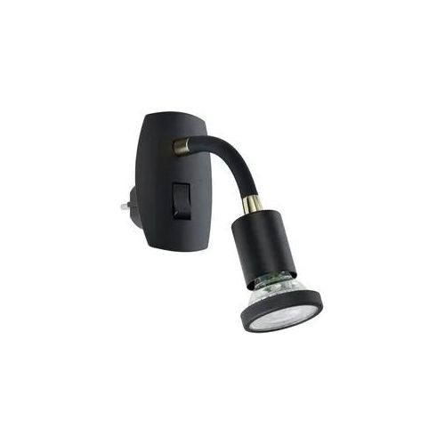 EGLO Steckdosenleuchte "PARRINI Steckerlampe - Stahl, Kunststoff - GU10 - 1X4,5W - IP20", schwarz, messing, 1, H: 10cm, 1 Stk., Leuchten, Steckdosenspot, Steckdosenstrahler, Schalfzimmerleuchte, L7xH10xAL18cm