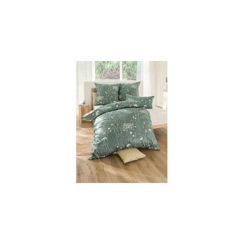 Bettwäsche BIERBAUM Gr. 5, kalkmint, weiß, bedruckt, B/L: 135cm x 200cm, Feinbiber, B/L: 40cm x 80cm, 2 tlg., Feinbiber, 100% Baumwolle, Bettwäsche, Bettwäsche