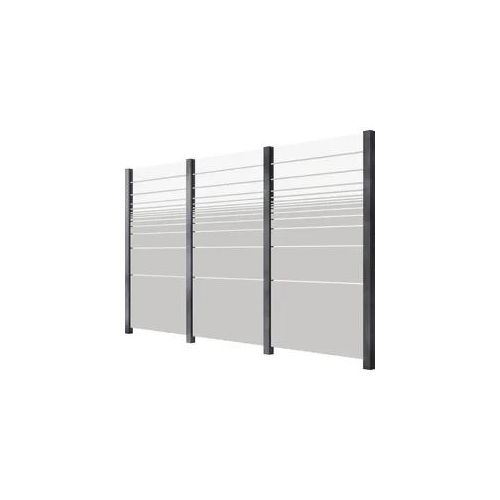 Zaun STAKET PRO, grau, Pfosten: 4 Stk., Aluminium, Glas, Zaunelemente, Glaszaun, Gesamtlänge: 3,284 m, 4 Pfosten