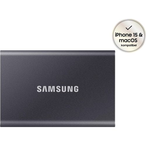 SAMSUNG SSD-Festplatte "T7", grau, 2 TB, Schreibgeschwindigkeitmaximal 1000 MB/s Lesegeschwindigkeitmaximal 1050 MB/s, Festplatten