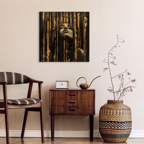 Acrylglasbild QUEENCE "Frau in Gold", gold (farbe rahmen: ohne rahmen), B:70cm H:70cm T:1,5cm, Acrylglas, Bilder, Acrylglasbild, HD Premium Kunstdruck in Galeriequalität