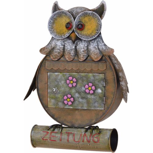 Wandbriefkasten "Eule", braun, B:440mm H:610mm, Metall, HOFMANN LIVING AND MORE, Briefkästen, Wandbriefkasten, aus Metall, für den geschützten Außenbereich