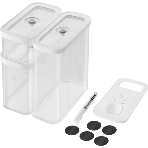 Vakuumbehälter ZWILLING "CUBE Set M", weiß (transparent, weiß), B:46cm H:25,5cm, Lebensmittelaufbewahrungsbehälter, Vakuumbehälter, modulare, stapelbare Aufbewahrungsboxen