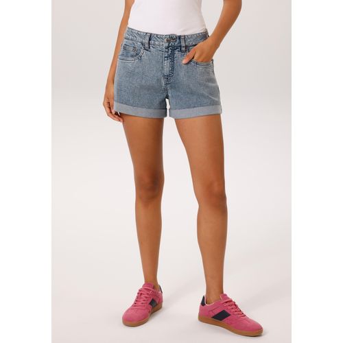Shorts ANISTON CASUAL, Damen, Gr. 36, N-Gr, blau (blau used), Denim/Jeans, Obermaterial: 81% Baumwolle, 17% Polyester, 2% Elasthan, Abriebeffekte, figurumspielend kurz, Hosen Shorts, mit fixiertem Beinaufschlag - NEUE KOLLEKTION