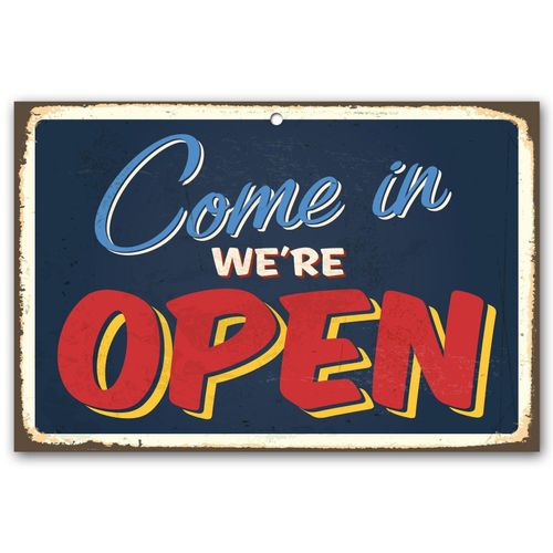 Metallbild QUEENCE, rot (farbe bild(er): rot), B:30cm H:20cm, Metall, Stahl, Bilder, Metallbild, Stahlschild, Blechschild, Spruch, Offen, Öffnungszeiten