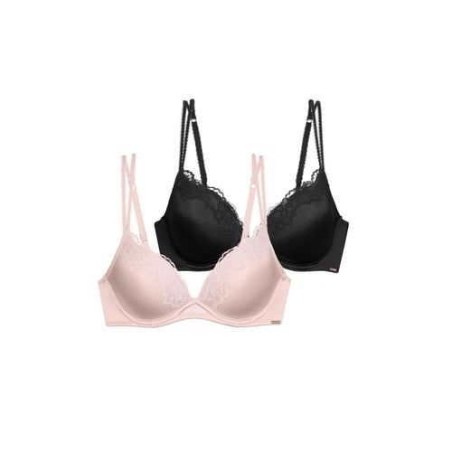 Push-up-BH DORINA "Origins Shiny Micro", Damen, Gr. 75, Cup D, pink, schwarz, Spitze, Obermaterial: 63% Polyamid, 19% Elasthan, 18% Polyester, BHs Push-up-BH, vorgeformte Cups, Spitzendetails, Doppelträger vorn