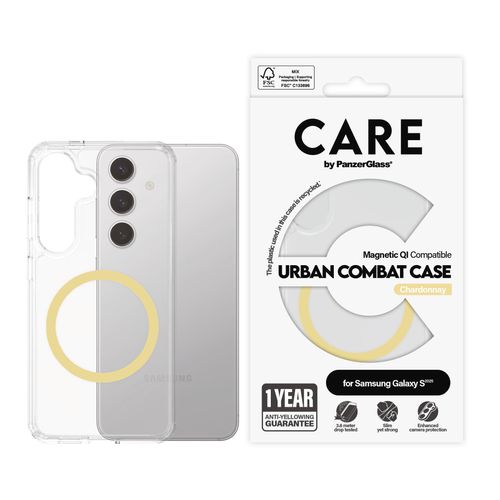 CARE BY PANZERGLASS Handyhülle "Magnetic QI Compatible Urban Combat Case für Samsung Galaxy S25", gelb, B:11cm H:2,5cm T:20cm, Hüllen, Backcover, Schutzhülle, Handyschutzhülle, Case, Schutzcase, stoßfest, Handyhülle