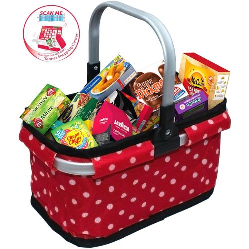 Kaufladensortiment TANNER "Tragekorb, Punkte", rot (rot, weiß), Kaufladensortimente, Kinder, Kaufladensortiment, mit Kaufladensortiment; Made in Germany