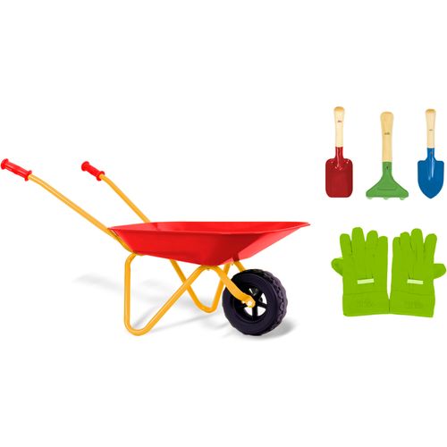 Schubkarre KLEIN "Metallschubkarre mit Zubehör", rot, Schubkarren, KinderB:78cm H:41cm T:40cm, Massivholz, Metall, Schubkarre, für Kinder, aus Metall, B:78cm H:41cm T:40cm