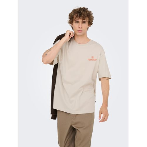 T-Shirt ONLY & SONS "ONSFRANK RLX SS TEE NOOS", Herren, Gr. S, silber lining print:rosa palido, Jersey, Obermaterial: 100% Baumwolle, bedruckt, relaxed fit normal, Rundhals, Shirts T-Shirt, Baumwolle, relaxed fit