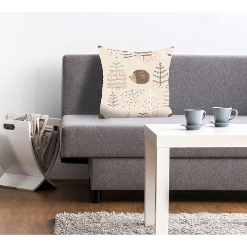 Dekokissen QUEENCE "Hayo", braun (braun, bedruckt), B:40cm L:40cm, Polyester, Dekokissen_Sitzkissen_Kissenhüllen, Dekokissen, mit süßen Igeln