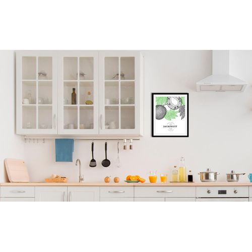 Bild QUEENCE "Jackfruit", schwarz (farbe rahmen: schwarz, farbe bild(er): schwarz, grün), B:40cm H:50cm, Acrylglas, Holz, Papier, Bilder, Bild, gerahmt
