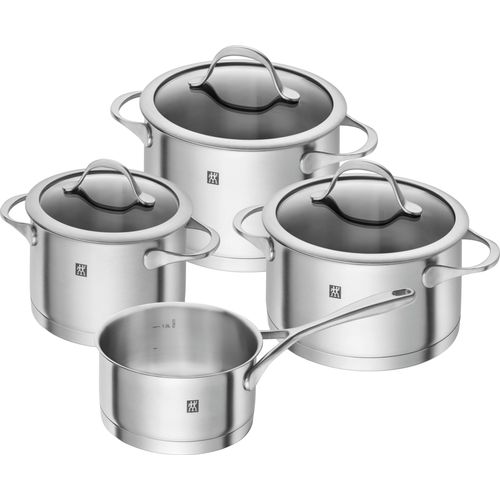 Topf-Set ZWILLING "Essence", silber (silberfarben), Töpfe, Topf-Set, Sandwichboden sehr gute Wärmeverteilung Füllskala Edelstahlgussgriffe