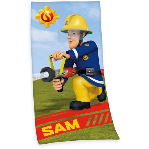 Badetuch FEUERWEHRMANN SAM "Feuerwehrmann Sam", bunt, B:75cm L:150cm, Samt, Obermaterial: 100% Baumwolle, Handtücher, Badetuch, mit dem tollem Motiv