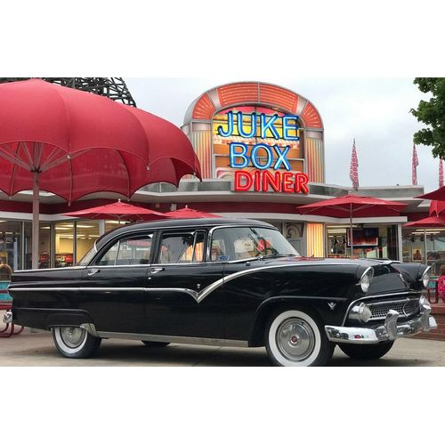 Fototapete PAPERMOON "JUKE BOX DINER-OLDTIMER NEON ROUTE 66 VINTAGE RETRO XXL", bunt, B:5m L:2,8m, Vlies, Tapeten, Fototapete