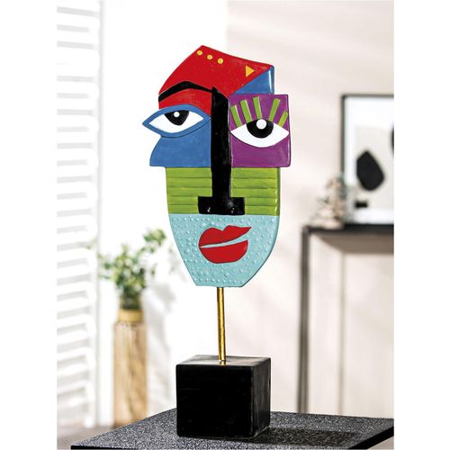 Fantasy-Figur CASABLANCA BY GILDE "Gesicht Abstrakt "Mondrian", bunt, B:19cm H:52cm T:11cm, Kunstharz, Metall, Dekofiguren, Fantasy-Figur