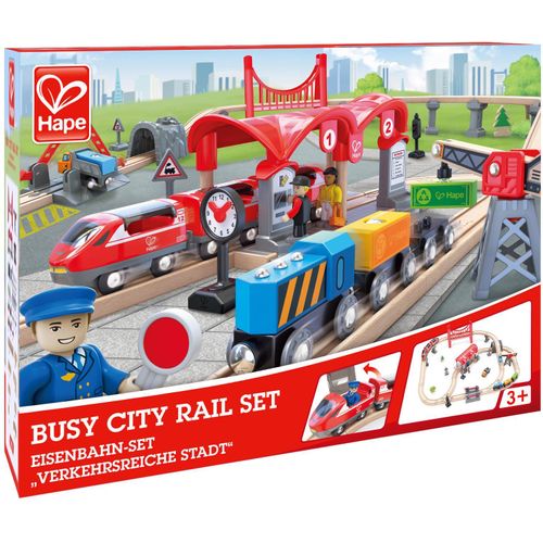 Spielzeugeisenbahn-Gebäude HAPE "Eisenbahn-Set - Verkehrsreiche Stadt", bunt, Spielzeugeisenbahn-Erweiterungen, KinderB:85cm H:20cm T:76cm, Holz, Kunststoff, Spielzeugeisenbahn-Gebäude, B:85cm H:20cm T:76cm