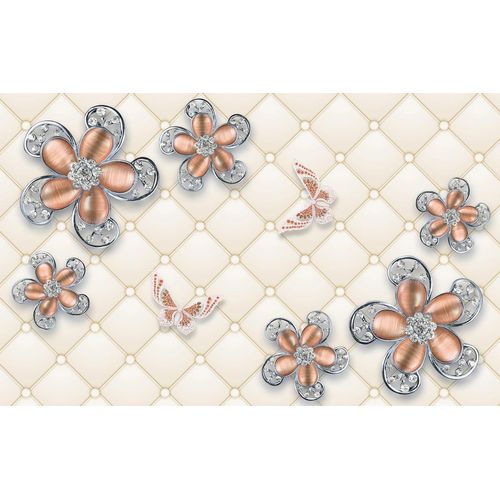 Fototapete PAPERMOON "Muster mit Blumen und Schmetterlingen", bunt, B:2,5m L:1,86m, Vlies, Tapeten, Fototapete