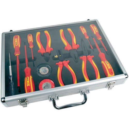 Werkzeugset, gelb (gelb, rot), H:5cm L:42cm, BRÜDER MANNESMANN WERKZEUGE, Werkzeugsets, Werkzeugset, 13-tlg., befüllter Werkzeugkoffer