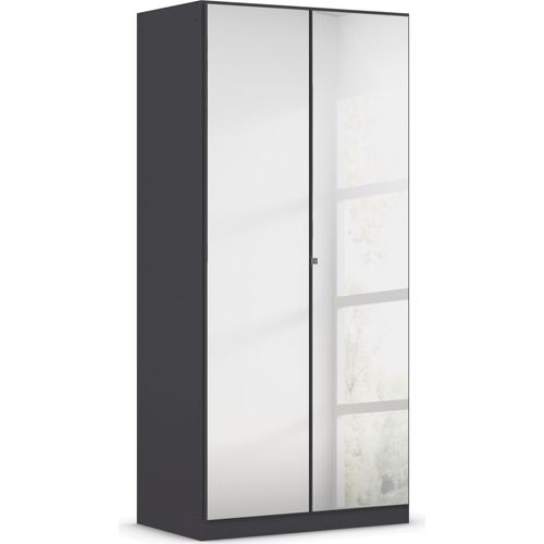 Drehtürenschrank RAUCH "Reflect", grau (graumetallic), B:91cm H:197cm T:54cm, Holzwerkstoff, Schränke, Drehtürenschrank, mit Spiegelfront, inkl. praktischer Inneneinteilung und Stoffboxen-Set