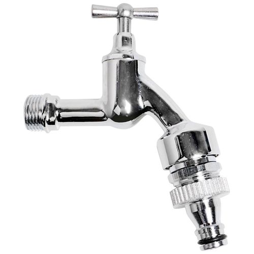 2-Wege-Ventil KIRCHHOFF, grau (silberfarben), Messing, Absperrventile, 2-Wege-Ventil, MS Auslaufventil Knebelgriff, 1/2"AG x Gardena Click, Chrom