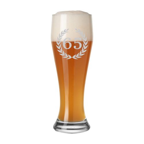 Bierglas LUXENTU "Weizenbierglas mit Gravur 65. Jubiläum 0,5 l transparent", bunt (transparent), 1 tlg., Glas, Trinkgefäße, Bierglas