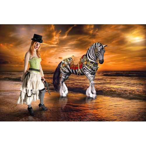 Fototapete PAPERMOON "Surreale Steampunk-Frau", bunt, B:5m L:2,8m, Vlies, Tapeten, Fototapete