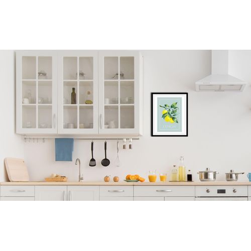Bild mit Rahmen QUEENCE "oder Poster, Lemon - Zitronenzweig", bunt (farbe rahmen: schwarz, farbe bild(er): grün, blau, gelb), B:40cm H:50cm, Acrylglas, Holz, Papier, Bilder, Bild mit Rahmen, HD Premium Druck
