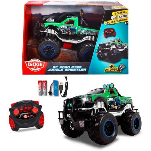 RC-Monstertruck DICKIE TOYS "RC Jungle Wrestler Ford F150, RTR", schwarz (schwarz, grün), Fernlenkfahrzeuge, Kinder, Kunststoff, RC-Monstertruck, mit Licht