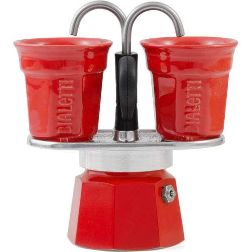 Espressokocher BIALETTI "Mini Express", rot (aluminiumfarben, rot), 0,09 l, 2, Kaffeemaschinen, Espressokocher, (1 Espressokocher Mini Express + 2 Espressobecher, 90 ml)