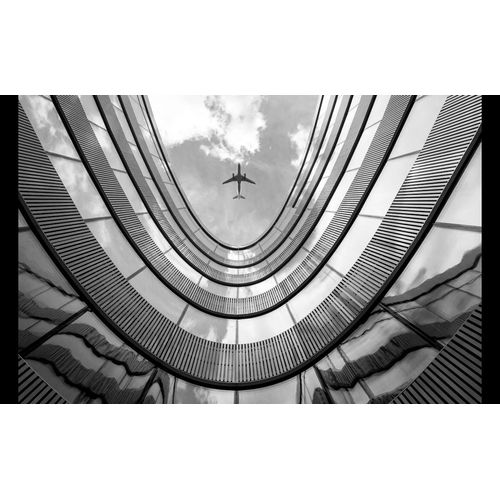 Fototapete PAPERMOON "Flugzeug über Gebäude", bunt, B:4,5m L:2,8m, Vlies, Tapeten, Fototapete