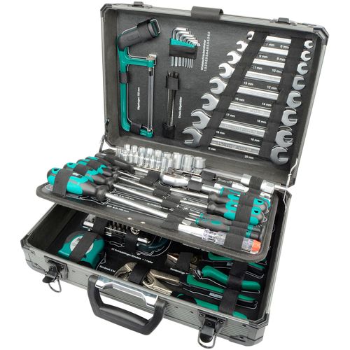 Werkzeugset, grün (schwarz, silberfarben, grün), B:46cm H:36,5cm L:14,5cm, BRÜDER MANNESMANN WERKZEUGE, Werkzeugsets, Werkzeugset, 133-teilig