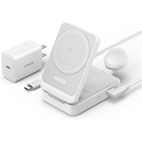 ANKER Wireless Charger "MagGo Wireless Charging Station (Foldable 3-in-1)", weiß, B:8,9cm H:6cm T:2,5cm, Ladegeräte, Wireless Charger