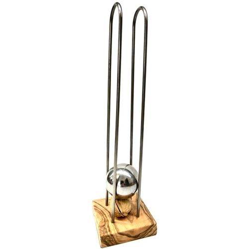 Nussknacker OLIVENHOLZ-ERLEBEN "mit Edelstahl und Olivenholz", braun, H:28cm, Massivholz, Stahl, Nussknacker, Nussknacker, Silbrige Kanonenkugel knackt die Nuss, Vertiefung im Brett