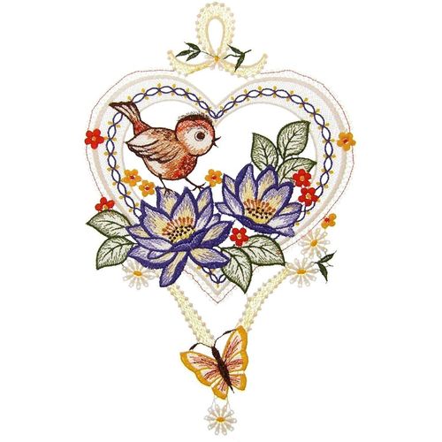 Fensterbild "Fensterbild "Sommergruß" farbig", bunt, B:20cm H:32cm, Polyester, W. REUTER & SOHN - PLAUENER SPITZE, Fensterbilder, Fensterbild