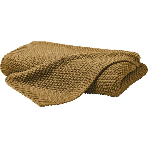 Wohndecke PRIMERA "Strick", gelb (senf), B:130cm L:170cm, Polyacryl, Wohndecken, Wohndecke, mit einer hochwertigen Randverarbeitung, Kuscheldecke