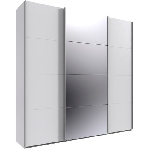 Kleiderschrank WIMEX "Mugano, Made in Germany, Lieferung bis in Deine Etage und Stellort", weiß (weiß, griffe alufarben), B:225cm H:236cm T:65cm, Holzwerkstoff, Schränke, Kleiderschrank, 3 Schwebetüren, große Größen, mit oder ohne Spiegel, Metallgriffe