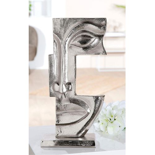 Fantasy-Figur CASABLANCA BY GILDE "Skulptur Gesicht Big Lips", silber (silberfarben), B:21cm H:40cm T:9cm, Aluminium, Dekofiguren, Fantasy-Figur