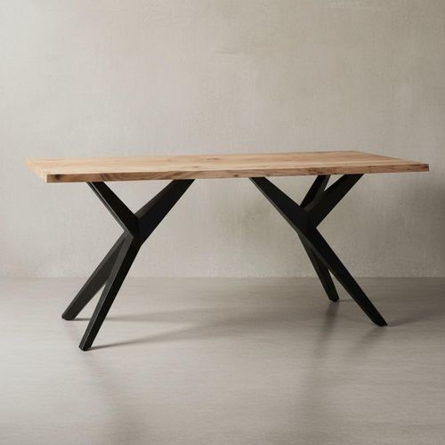 Esszimmertisch 160x80x76 cm Akazie Massivholz Metall Esstisch Loft-Style, Küchentisch mit Metallbeinen, Holztisch Industrial Groß, Speisetisch Esszimmer Rechteckig