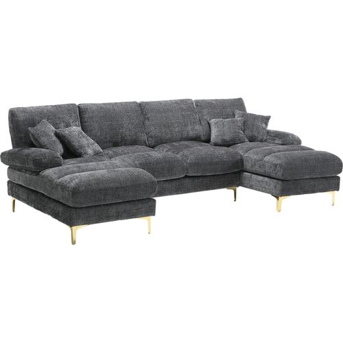Abrihome Ecksofa U-Förmiges Sektionssofa Sofa für 4 Personen mit Liegefunktion, Chenille - Grau