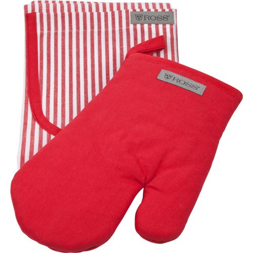 Grillhandschuhe ROSS "Exclusiv", rot, 100% Baumwolle, Topflappen, Grillhandschuhe, inkl. Latzschürze, 100% Baumwolle