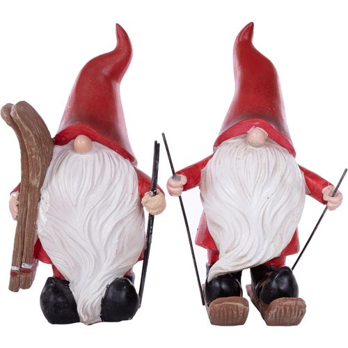 Weihnachtsfigur "Weihnachtsdeko rot", rot, B:12cm H:20cm T:7cm, Polyester, MYFLAIR MÖBEL & ACCESSOIRES, Dekofiguren, Weihnachtsfigur, Wichtel auf Skiern, Höhe ca. 20 cm