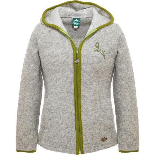 Outdoorjacke aus Wolle Grau-Grün mit kleinem Hirschmotiv