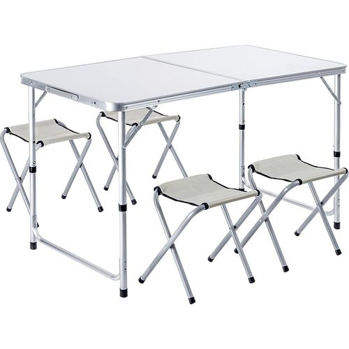 Camping-Set - Campingtisch klappbar 120 cm + 4 Campingstühle - 5‑in‑1 Campinggrill - Tragbar - Leicht und kompakt - Für draußen