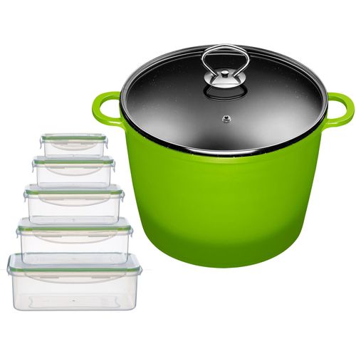 Suppentopf KING, grün, B:26cm H:18cm L:33cm Ø:24cm, Töpfe, Suppentopf, Kochtopf 7 LØ24cm+Glasdeckel, Induktion, Keramikbeschichtung »Fusion«