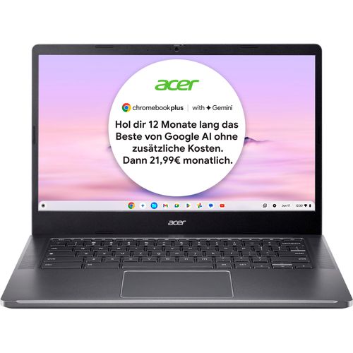 ACER Chromebook "Chromebook Plus 514 (CB514-4H-364N)", grau (steel grau), 8 GB RAM 256 GB SSD, Core i3, Google Chrome OS, Notebooks, ChromeOS